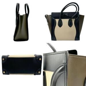 Celine Handbag White Luggage Green Leather Black Khaki Shopper